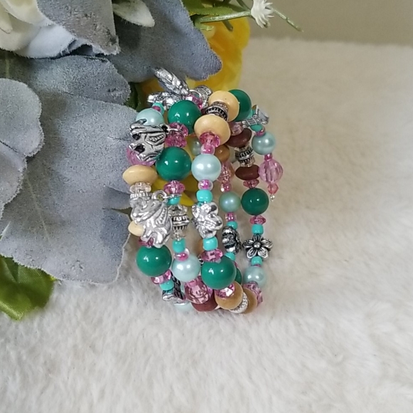 🥳4/$20! NWOT Boho pink and teal bangle bracelet - Picture 2 of 3